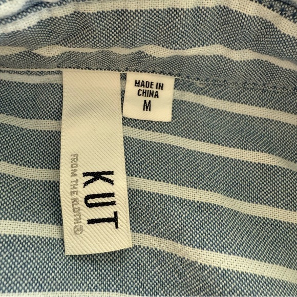 Kut From The Kloth Blue Stripe Button Up Roll Tab Sleeve Blouse - Picture 5 of 9